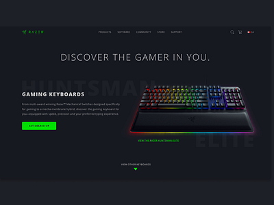 Daily UI Challenge: Day 3 Landing Page dailyui design figma gamingkeyboard productpage razer rgb ui userexperiencedesign userinterfacedesign webdesign