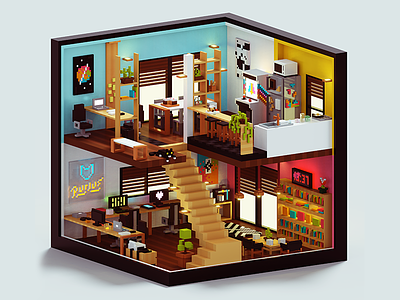 Agence Voxel 3d agency cat cube illustration office voxel work workplace