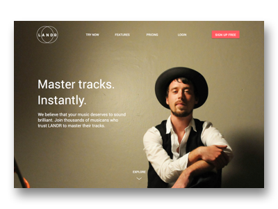 Landr - Homepage Material Design branding identity ui ux visual web