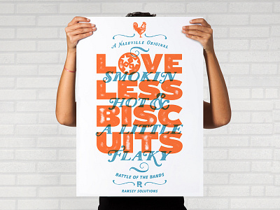 Loveless Biscuits BOTB poster battle of the bands blue botb ink nashville red screenprint two color typography