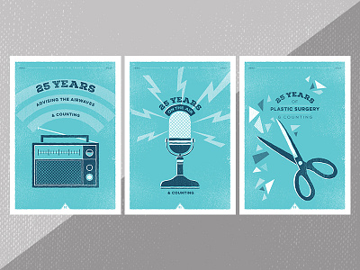 25th Anniversary Poster Series: Tools of the Trade anniversary blue illustration illustrator microphone old poster scissors series texture vector vintage