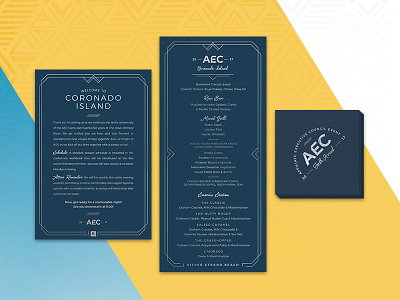 AEC production pieces event menu print production san diego silver typography
