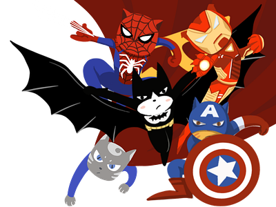 super hero batman hero illustrations panting spider man，iron man super man