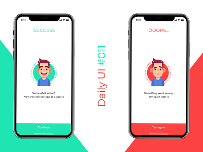 Daily Ui #011 Sign Up Success\ Failure app design flat ui