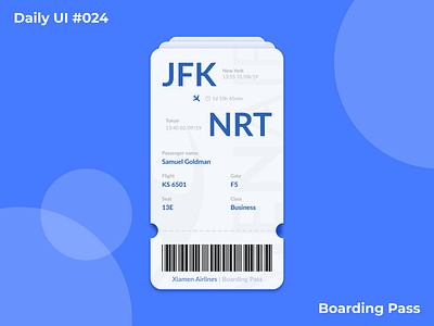 Daily Ui #024 Boarding Pass app blue boarding boardingpass concept daily daily 100 challenge daily ui dailyui design flat minimal pass ui ux