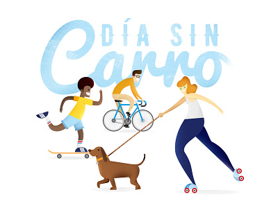 Dia Sin Carro bike car day dog illustration no people roller skate sport