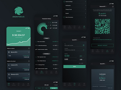 Mobile Crypto Wallet account black crypto crypto wallet cryptocurrency cryptocurrency app dark dark theme green mobile mobile app private project sketchapp ui ux