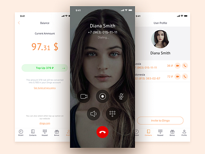 iOS Application for Voice and Video Call – Dingo app app design application calls chat communication illustration ios minimalism mobile mobile app product project sketch ui