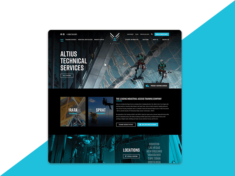 Industrial Rope Training Website Design after effects animated gif blue website dark mode dark theme dark ui dark website form design homepage houston industrial rope training safety safety training schedule topspot training website web design