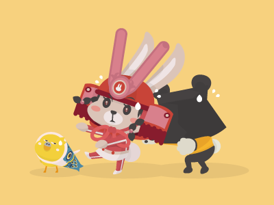 support character cute festival helmet illust japan kawaii samurai