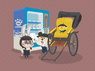 rickshaw break character cute illust japan kawaii kimono vendingmachine waiting