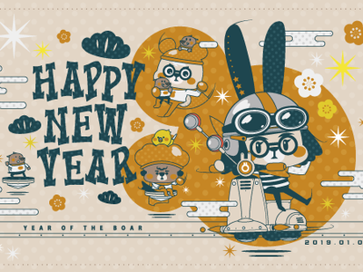 2019 new year card bike character hover illust japan kawaii postcard