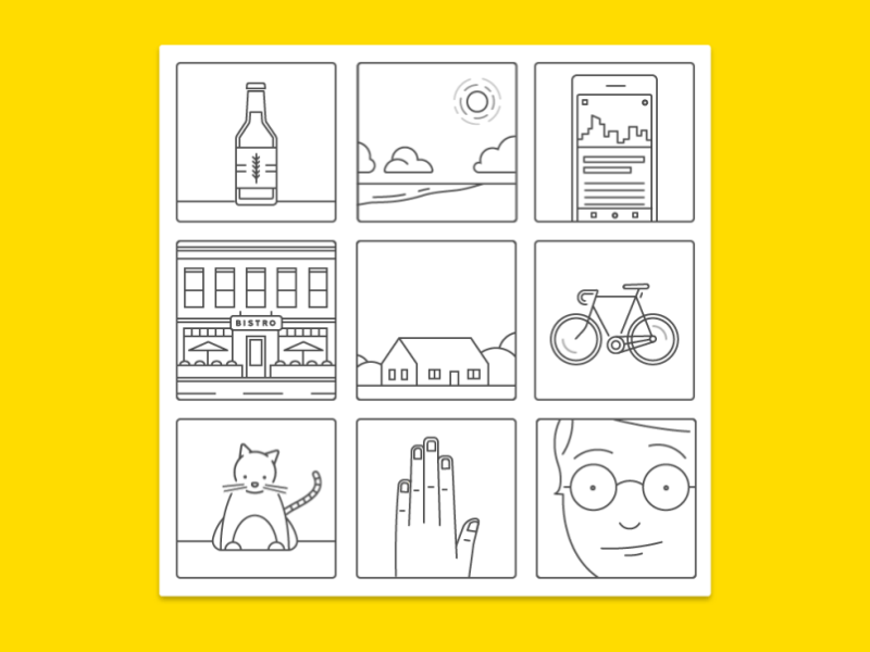 All In One animation beach beer bike cafe cat design glasses house illustration onboarding plane