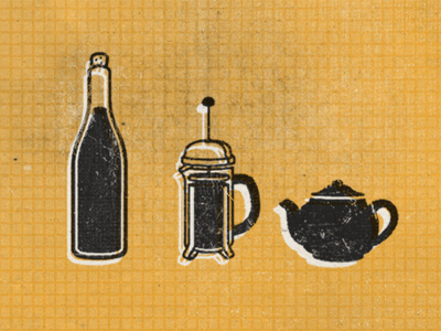 Menu Iconography bottle coffee french press grid icon press pot print symbol tea teapot wine yellow