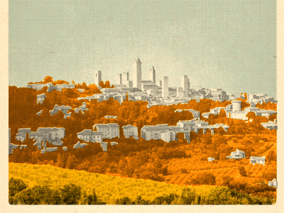Tuscany blue city cover illustration italy landscape offset orange print tuscany yellow