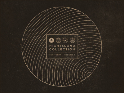 Nightsound Studios "Ten Year" sampler album black design icons nightsound studios orbit record sound soundwave tree ring white