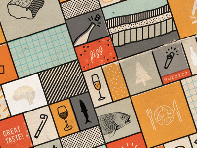 January edition two bottle champagne cross section farming fish grid halftone iconography illustration ink kazoo poster print texture vineyard wine