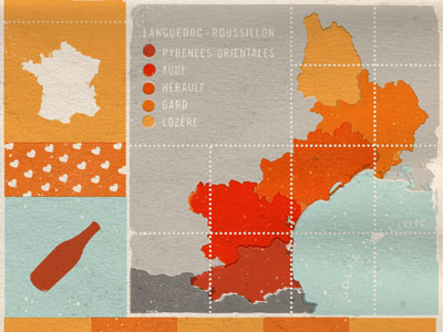 Languedoc-Roussillon department france grid hearts map mediterranean offset pattern print region wine