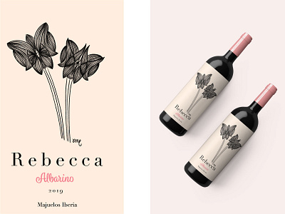 Elegant Wine Label Mockup with Original Design by Daphné Essiet afropean black and white branding design drawn by hand elegant design flora design flower design illustration vector wine label