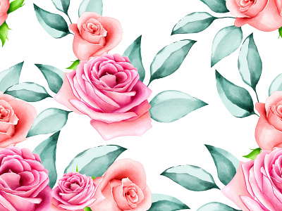 watercolor floral and leaves seamless pattern