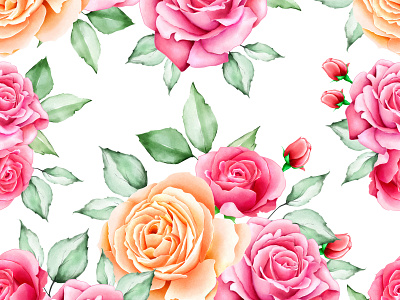 watercolor floral and leaves seamless pattern