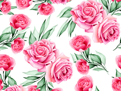 watercolor floral and leaves seamless pattern