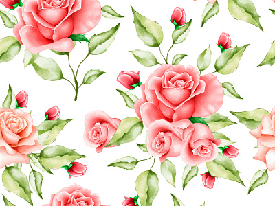 watercolor floral and leaves seamless pattern