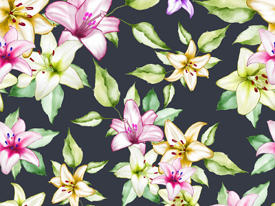 watercolor floral and leaves seamless pattern