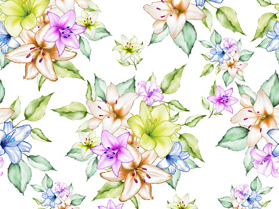 watercolor floral and leaves seamless pattern art background botanical decoration design floral flower illustration leaf nature pattern plant print seamless spring summer textile vintage wallpaper watercolor