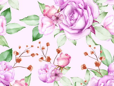 watercolor floral and leaves seamless pattern