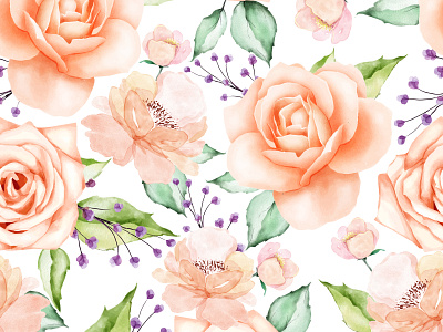 watercolor floral and leaves seamless pattern