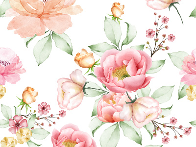 watercolor floral and leaves seamless pattern