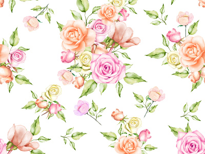 watercolor floral and leaves seamless pattern