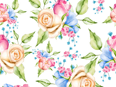 watercolor floral and leaves seamless pattern art background botanical decoration design floral flower illustration leaf nature pattern plant print seamless spring summer textile vintage wallpaper watercolor