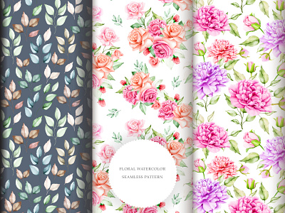 watercolor floral and leaves seamless pattern