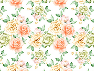 watercolor floral and leaves seamless pattern