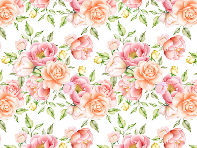 watercolor floral and leaves seamless pattern