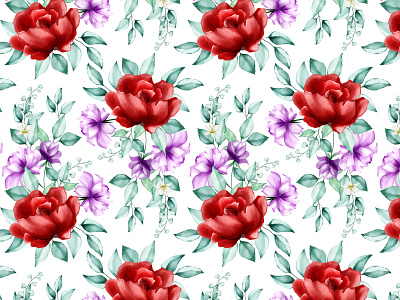 watercolor floral and leaves seamless pattern