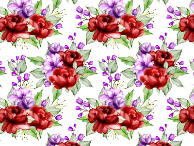 watercolor floral and leaves seamless pattern