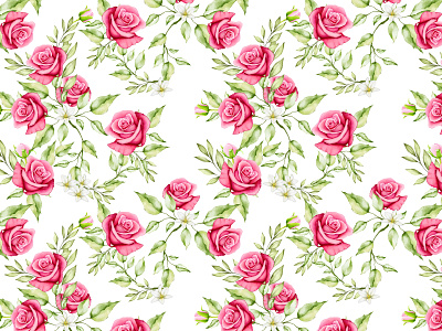 watercolor floral and leaves seamless pattern