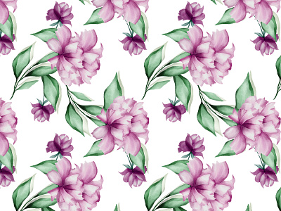 watercolor floral and leaves seamless pattern