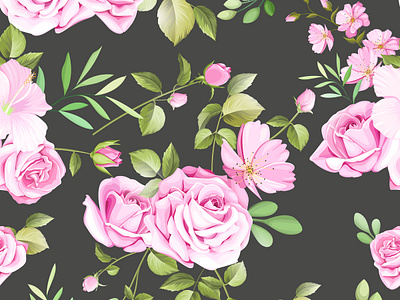 beautiful floral and leaves seamless pattern