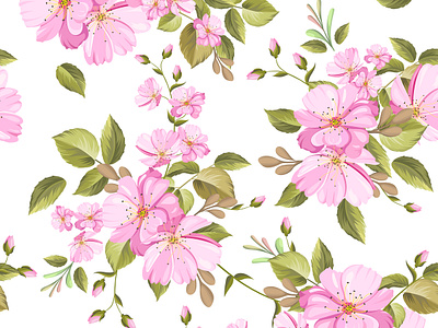 beautiful floral and leaves seamless pattern