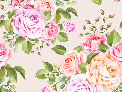 beautiful floral and leaves seamless pattern