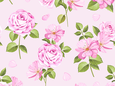 beautiful floral and leaves seamless pattern