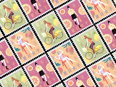 Summer Muse Stamps design fruit graphic design illustration illustration art illustrator stamp vector vector art vector illustration woman illustration