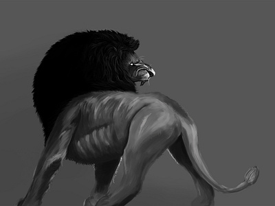 Fierce animal black and white digital art digital painting ferocious fierce illustration king lion mane painting reialesa roar
