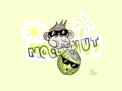 Moconut cartoon character coconut cool cute funky funny green illustraion logo mascot monkey sticker