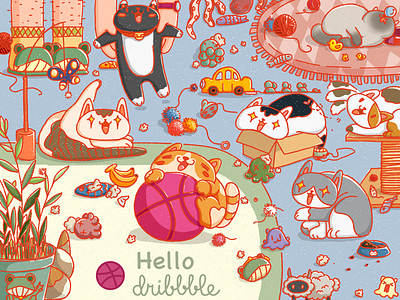 Hello dribbble cat design hello dribbble illustration