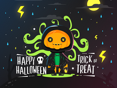 Happy Halloween cute halloween illustration moon pumpkin vector